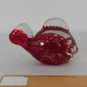 Vintage Fish Figurine Paperweight Red Glass Clear Cased Controlled Air Bubbles
